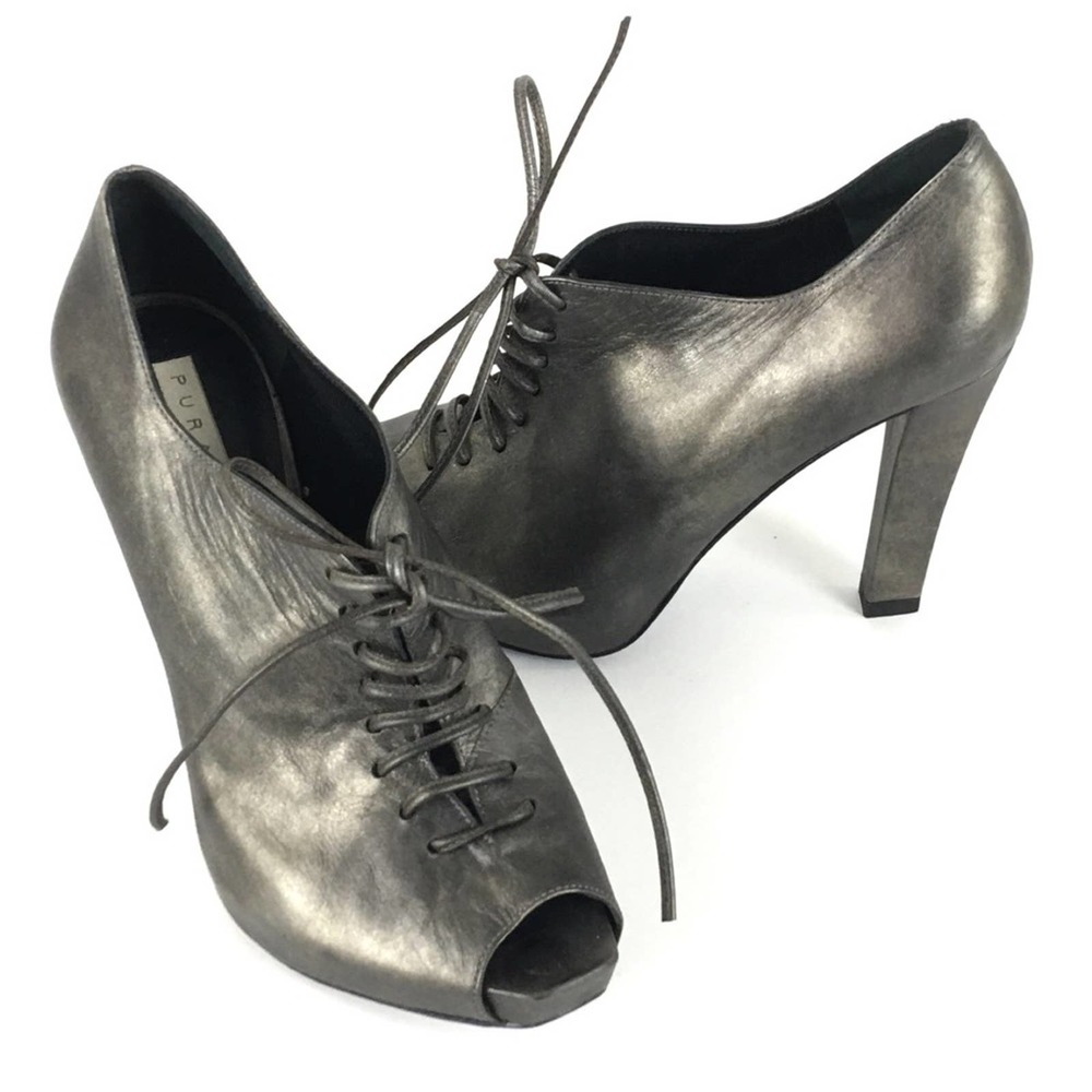 Pura Lopez Lace Up Leather Heels 35.5/5.5 Gray
